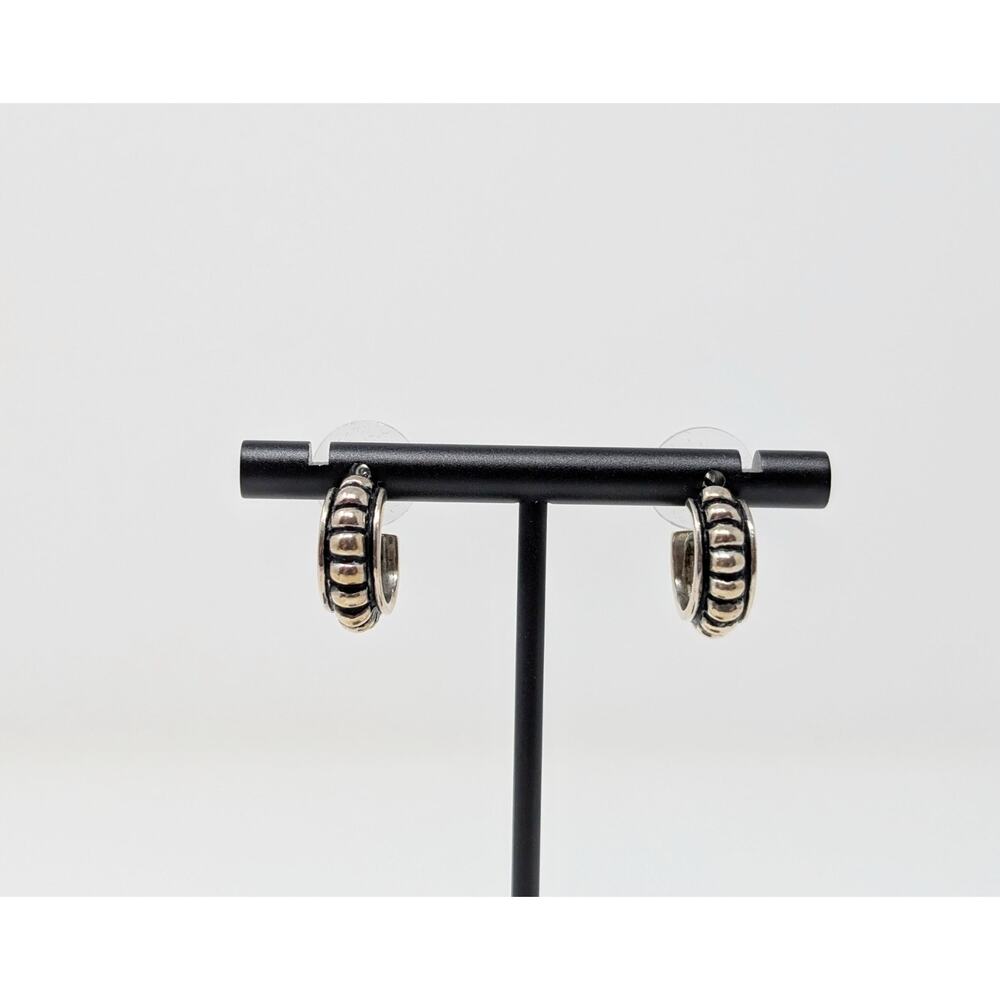 Joseph Esposito Earrings Sterling Silver Ribbed Huggie Small Hoop Style Pierced